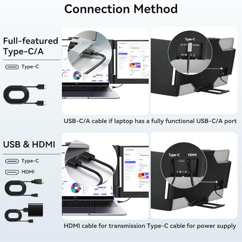 Laptop Screen Extender 14 inch, 1080P IPS Laptop Monitor Extender, 280ยฐ Rotation Portable Monitor for 13-17.3" with USB-C/HDMI Port, Plug-Play Dual Screen Portable for Windows/Mac/Android - Image 7