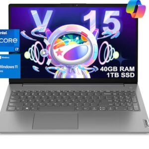 Lenovo Laptop V15 for Business, Home, Student (15.6″ FHD Anti-Glare, Intel i7-1255U, 40GB RAM, 1TB SSD), Numeric Keypad, Webcam w/Shutter, Type-C, RJ-45, Wi-Fi, Win 11 Pro w/AI Copilot, Grey