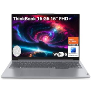 Lenovo ThinkBook 16 G6 16″ FHD+ Laptop Computer, Hexa-Core AMD Ryzen 5 7430U (Beat i7-1355U), 16GB DDR4 RAM, 512GB PCIe SSD, WiFi 6, Bluetooth 5.3, Fingerprint Reader, Windows 11 Pro, AZ-XUT