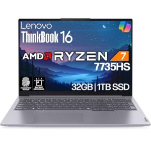 Lenovo ThinkBook 16 G7 Business Laptop, 16” FHD+, AMD Ryzen 7 7735HS, 32GB DDR5, 1TB NVMe, WiFi 6E + BT, Backlit KB, Fingerprint, HD Webcam, Win 11 Pro