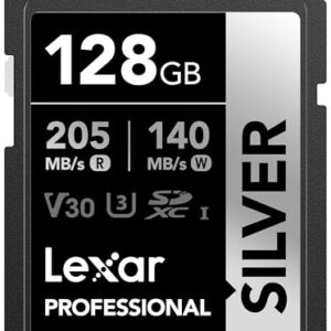 Lexar 128GB Professional Silver SD Card, UHS-I, C10, U3, V30, 4K, Up to 205/140 MB/s SDXC Memory Card, for Professional Photographer, Videographer, Enthusiast (LSDSILV128G-BNNNU)
