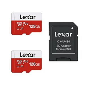 Lexar E-Series 128GB Micro SD Card 2 Pack, microSDXC UHS-I Flash Memory Card with Adapter, 100MB/s, C10, U3, A1, V30, Full HD, 4K UHD, High Speed TF Card