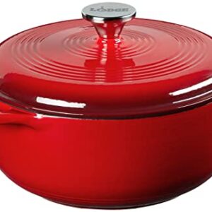 Lodge 4.5 Quart Enameled Cast Iron Dutch Oven with Lid – Dual Handles – Oven Safe up to 500° F or on Stovetop – Use to Marinate, Cook, Bake, Refrigerate and Serve – Island Spice Red