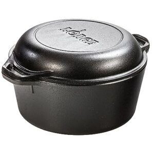 Lodge 5 Quart Cast Iron Double Dutch Oven – Pre-Seasoned – Lid Converts to 10.25″ Skillet – PFAS-Free – Made in USA – Dual Handles – Oven, Grill, Campfire & Stovetop Safe – Durable & Non-Toxic