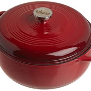 Lodge 6 Quart Enameled Cast Iron Dutch Oven with Lid – Dual Handles – Oven Safe up to 500° F or on Stovetop – Use to Marinate, Cook, Bake, Refrigerate and Serve – Island Spice Red