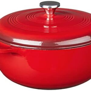 Lodge 7.5 Quart Enameled Cast Iron Dutch Oven with Lid – Dual Handles – Oven Safe up to 500° F or on Stovetop – Use to Marinate, Cook, Bake, Refrigerate and Serve – Island Spice Red