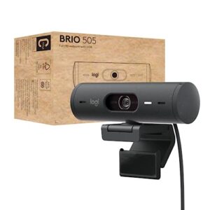 Logitech Brio 505 Full HD Webcam with auto Light Correction, auto-framing, Show Mode, Dual Noise Reduction mics, Privacy Shutter – Works with Microsoft Teams, Google Meet, Zoom, TAA Compliant
