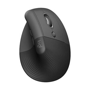 Logitech Lift Vertical Ergonomic Mouse, Wireless Bluetooth or USB Receiver, Quiet Clicks, 4 Buttons, Right Hand Wireless Mouse, Windows/macOS/iPadOS, Laptop, PC – Graphite