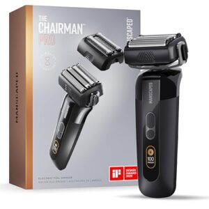 MANSCAPED® The Chairman™ PRO Men’s Electric Foil Face Shaver – Two Interchangeable Blade Heads, SkinSafe® Four-Blade Foil & Stubble Trimmer, USB-C Wireless Compatible Charging, Gentle on Neck