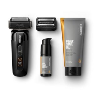 MANSCAPED® The Chairman™ PRO Package – Men’s Electric Face Shaver with Two Interchangeable Blades, SkinSafe® Four-Blade Foil & Stubble Trimmer, Power Shave Gel, Face Shave Soother Aftershave
