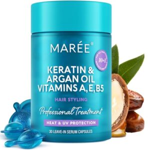 MAREE Hair Oil for Frizzy – Hair Vitamins A, E & B Keratin Styling Capsules with Jojoba & Argan Oil – Anti Frizz Serum for Women – Frizzy, Damaged, Dry and Curly – Sérum Gotas & Aceite Para el Cabello