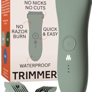 MERIDIAN – The Trimmer – Electric Body & Pubic Hair Trimmer – Waterproof and Cordless for Wet/Dry Use – Painlessly Remove Hair to Feel Fresh Down There – for Men & Women – 90 Min Battery Life – Sage