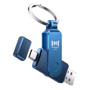 MOSDART 128GB Dual USB C Flash Drive, Speed Up to 150MB/S Type C 3.1 Thumb Drive with Keychain and LED Indicator, for iPhone 15 and 16, Android Phone, iPad, MacBook, and Laptops, Navy Blue