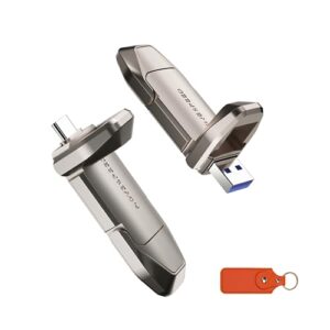 MOVE SPEED 128GB Solid State Flash Drive USB 3.2 550MB/s High Speed, Type C USB Dual Interface Drive USB Gen 2 Thumb Drive with Leather case, Compatible with Android/Windows/Mac OS/iOS/Linux