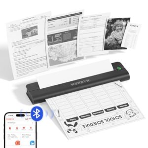 MUNBYN Portable Printers Wireless for Travel ITP02, Portable Printer Bluetooth, Support 8.5″x11″ & A4 Thermal Paper, Compatible with Android, iOS & Laptop, Small Printer for Office, School(Black)