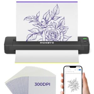 MUNBYN Tattoo Stencil Printer ITP06, 300DPI Wireless Thermal Tattoo Printer with 20 Transfer Papers, Tattoo Printers Compatible with Smartphone & PC for Tattoo Artists & Beginners