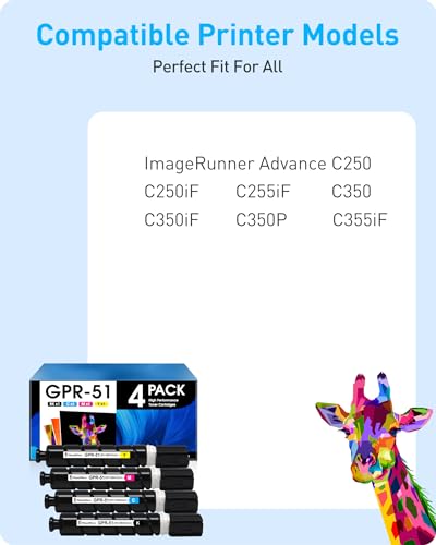 MasaiMara GPR-51 GPR51 Compatible Toner Cartridge Replacement for Canon C250 C250iF C255iF C350 C350iF C350P C355iF Printer (8516B003 8517B003 8518B003 8519B003, BCMY Color 4 Pack) - Image 3