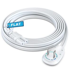 Maximm 2-Prong TV Power Cord 10ft, 360° Rotating Flat Plug, UL Certified, Non-Polarized, Compatible with Samsung, LG, Sony, TCL, Hisense, and More LED LCD Smart TVs, White