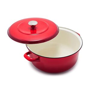 Merten & Storck German Enameled Iron, Round 5.3QT Dutch Oven Pot with Lid, Foundry Red