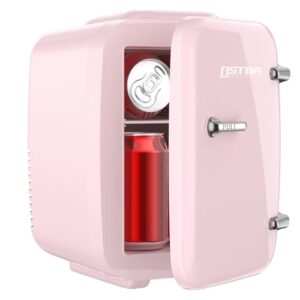 Mini Fridge, 4 Liter /6 Cans Skincare Fridge for Bedroom, Dorm, Car, Office, 110V AC/ 12V DC Small Fridge, Thermoelectric Cooler and Warmer, Pink