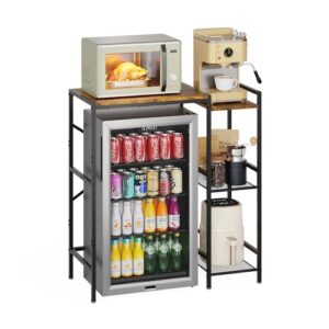 Mini Fridge Stand with Storage Shelves, Wine Cabinet, Microwave Stand, Coffee Bar, TV Stand, Bakers Rack, Beverage Refrigerator Table Adjustable for Dorm Apartment Kitchen Rustic Brown