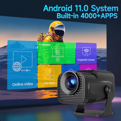 Mini Projector Portable with Android 11, Smart Projector Full HD 4K Support, Outdoor Projector WiFi6 BT5.0 and Bluetooth 300ANSI 12000Lumens, 180°Rotatable Projector for Phone/Laptop/TV Stick - Image 4