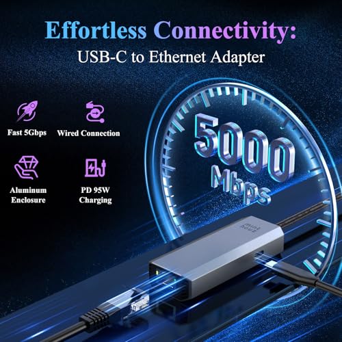 Minthouz 5Gbps USB-C to Ethernet Adapter with 95W Charging Port, USB 3.2 Type-C to RJ45 5 Gigabit Ethernet Dongle, Aluminum Case Ethernet LAN Network Adapter for Laptops, MacBook, iPad, and More - Image 3