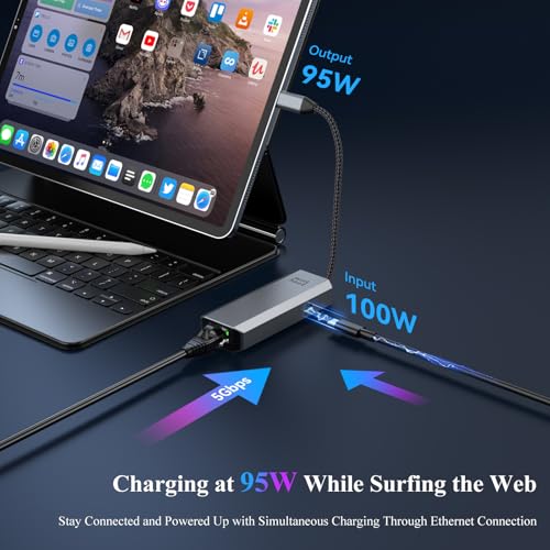 Minthouz 5Gbps USB-C to Ethernet Adapter with 95W Charging Port, USB 3.2 Type-C to RJ45 5 Gigabit Ethernet Dongle, Aluminum Case Ethernet LAN Network Adapter for Laptops, MacBook, iPad, and More - Image 5