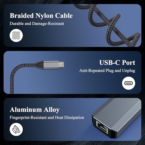 Minthouz 5Gbps USB-C to Ethernet Adapter with 95W Charging Port, USB 3.2 Type-C to RJ45 5 Gigabit Ethernet Dongle, Aluminum Case Ethernet LAN Network Adapter for Laptops, MacBook, iPad, and More - Image 8
