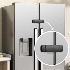 Mom’s Choice Gold Awards Winner – EUDEMON 1 Pack Latest French Fridge Lock French Door Refrigerator/Freezer Lock Apply to Max 3.54″(90mm) Two Door Gap Distance for Kids & Babies,Easy to Install(Black)