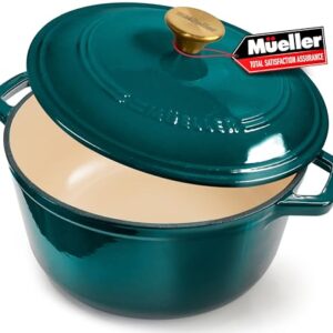Mueller DuraCast 6 Quart Enameled Cast Iron Dutch Oven Pot with Lid, Heavy-Duty, Oven Safe up to 500° F & Across All Cooktops, Wedding Registry Ideas & Gifts, Emerald