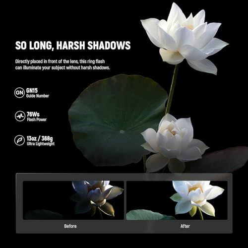 NEEWER RF1-N Marco Ring Flash Light Compatible with Nikon Camera, 76Ws GN15 5600K TTL Lighting 1-1/128 Output Front/Rear Curtain Sync Color Gels, Lens Adapter Rings for Macro Photography Studio Photo - Image 3