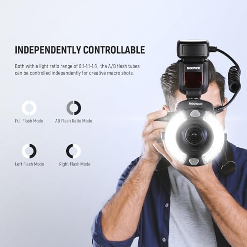 NEEWER RF1-N Marco Ring Flash Light Compatible with Nikon Camera, 76Ws GN15 5600K TTL Lighting 1-1/128 Output Front/Rear Curtain Sync Color Gels, Lens Adapter Rings for Macro Photography Studio Photo - Image 5