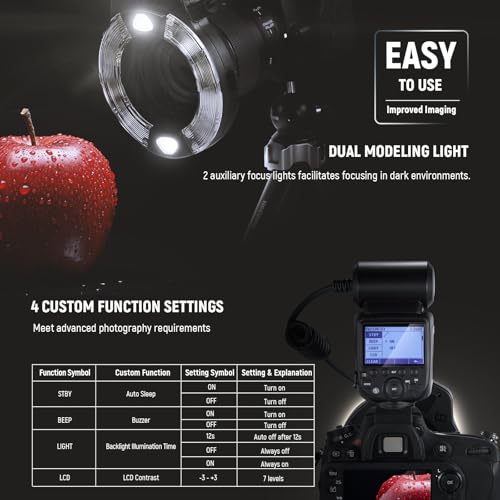 NEEWER RF1-N Marco Ring Flash Light Compatible with Nikon Camera, 76Ws GN15 5600K TTL Lighting 1-1/128 Output Front/Rear Curtain Sync Color Gels, Lens Adapter Rings for Macro Photography Studio Photo - Image 8
