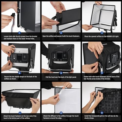 NEEWER Upgraded Softbox Diffuser for NL660 RGB660 PRO II LED Video Light Panel, 12.6"x11.6" Foldable with Grid/Bag/Blackout Hood, No Need to Remove barndoors Quick Set Up for Soft Light, NS4S - Image 4