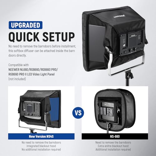 NEEWER Upgraded Softbox Diffuser for NL660 RGB660 PRO II LED Video Light Panel, 12.6"x11.6" Foldable with Grid/Bag/Blackout Hood, No Need to Remove barndoors Quick Set Up for Soft Light, NS4S - Image 5