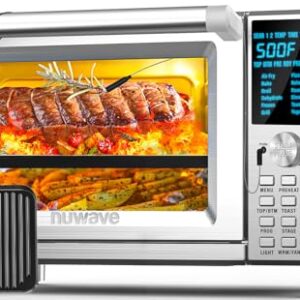 NUWAVE Bravo XL Air Fryer Convection Toaster Oven Countertop, 112-in-1 Smart Grill Combo with Original Flavors & Marks, Adjustable Heating Zones for Pizza, Roast, Bake, 50-500°F, Stainless Steel, 30QT