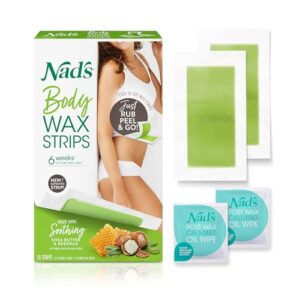Nad’s Body Wax Strips Hair Removal For Women All Skin Types, 20 Waxing Strips + 4 Calming Oil Wipes