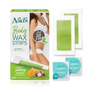 Nad’s Body Wax Strips Hair Removal For Women At Home plus 4 Calming Oil Wipes, 24 Count
