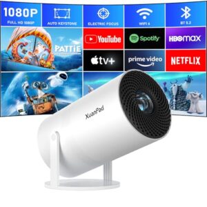 [Netflix Officially & Electric Focus] Projector with WiFi and Bluetooth, XuanPad Full HD 1080P Portable Projector, 210° Rotatable Stand, Auto Keystone, Dust Removal and Heat Dissipation Design