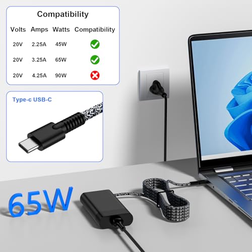 New Slim 65W USB C Laptop Charger Replacement for HP Spectre x360 Envy x360 Chromebook Elitebook x360 Elite x2 Probook Computer AC Adapter Type C 6FT Power Cord - Image 3