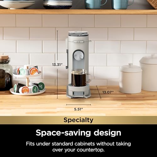 Ninja Pod & Grounds Specialty Single-Serve Coffee Maker, K-Cup Pod Compatible, Brews Grounds, Compact Design, Built-In Milk Frother, 56-oz. Reservoir, 6-oz. Cup to 24-oz. Mug Sizes, Stone, PB051ST - Image 3