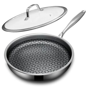 Non Stick Frying Pans with lid, 10 inch Hybrid Frying Pans Nonstick, non stick Stainless Steel Skillets, Dishwasher and Oven-Safe, PFOA Free Cookware, Induction Compatible Cooking Pan