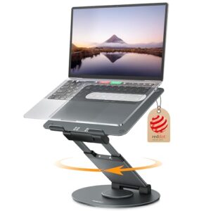 Nulaxy Telescopic 360 Rotating Laptop Stand for Desk Adjustable Height Swivel Pull Out Design Ergonomic Laptop Riser Standing Desk Converter Fits All 10-17″ Laptops Computer MacBook, Gray