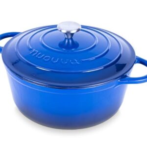 Nuovva Enamelled Cast Iron Dutch Oven Pot with Lid – 6.4 Quart Non Stick Casserole Pot – Heavy Duty & Oven Safe up to 500° F for Bread Baking, Braising, Stews, Roasting – 28cm Dark Blue
