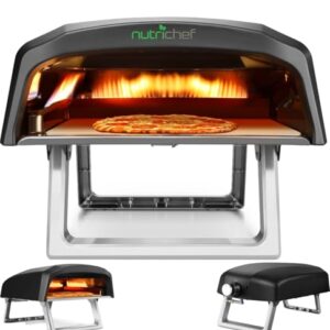 NutriChef Portable Outdoor Gas Pizza Oven – Includes Foldable Feet, Adjustable Heat Control Dial, Burner, Stone & Regulator Hose – Cooks 12″ Pizza in 60 Seconds – 25.24” x 16.14” x 12.40” IN