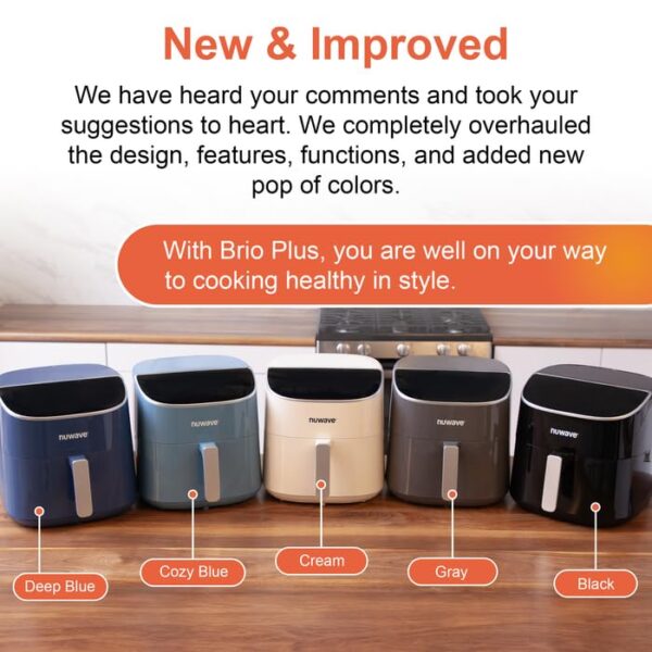 Nuwave 8QT Brio Air Fryer Plus Cool Gray, Digital LED Touch Screen with Cool White Display, 50°F~400°F in Precise 5°, 3 Wattage Alternatives, 5 Cook Functions, 50 Memory, PFAS Free, New & Improved - Image 3