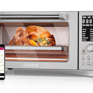 Nuwave Bravo Air Fryer Toaster Smart Oven, 10-in-1 Countertop Convection, 1800 Watts, 21-Qt Capacity, 50°-450°F Temp Controls, Top and Bottom Heater Adjustments 0%-100%, PFAS Free, Stainless Steel