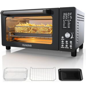 Nuwave Bravo Pro Convection Air Fryer Toaster Oven Combo, 2025 New and Improved, 10-in-1, 50°-450°F Temp Controls, Quick & Even Crisp Technology, 21Qt Capacity, Black, PFAS Free