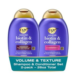 OGX Thick & Full + Biotin & Collagen Volumizing Shampoo & Conditioner Set, Nutrient-Infused Conditioner with Vitamin B7 Biotin Gives Hair Volume & Body for 72+ Hours,13 fl. Oz, 2 Pack